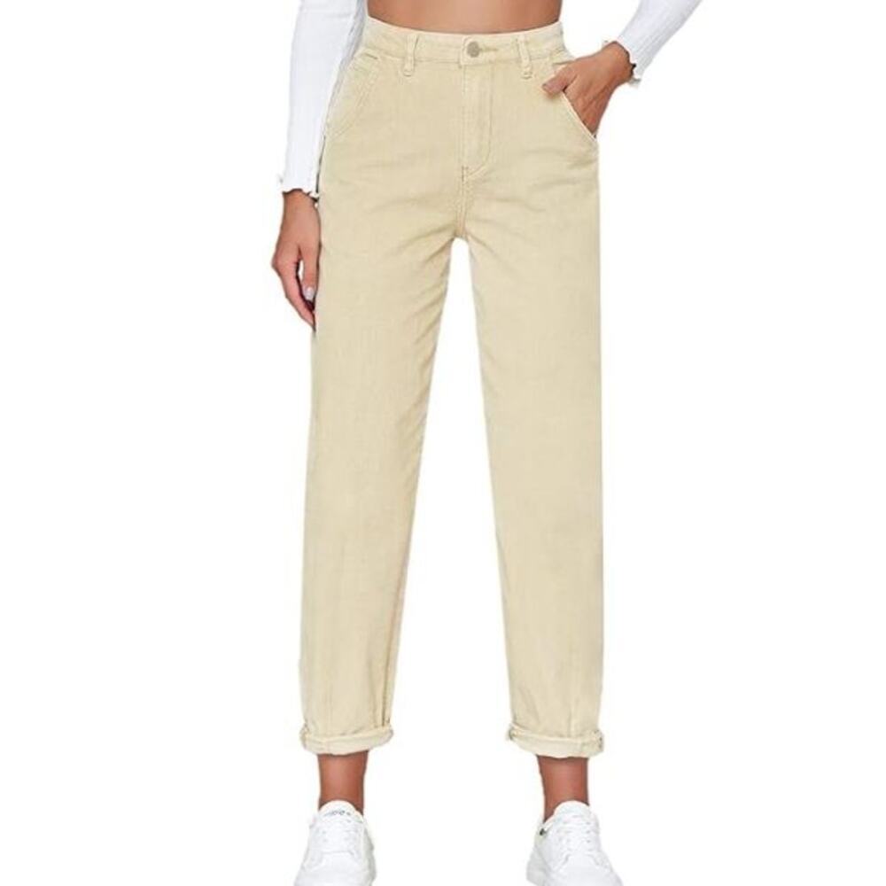 Universal Thread Womens Stretch High Rise Mom Jeans Elastic Waist Size 00 Cream